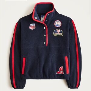 J. Crew US SKI & snowboard Fleece Pullover with Red Trim and Patches